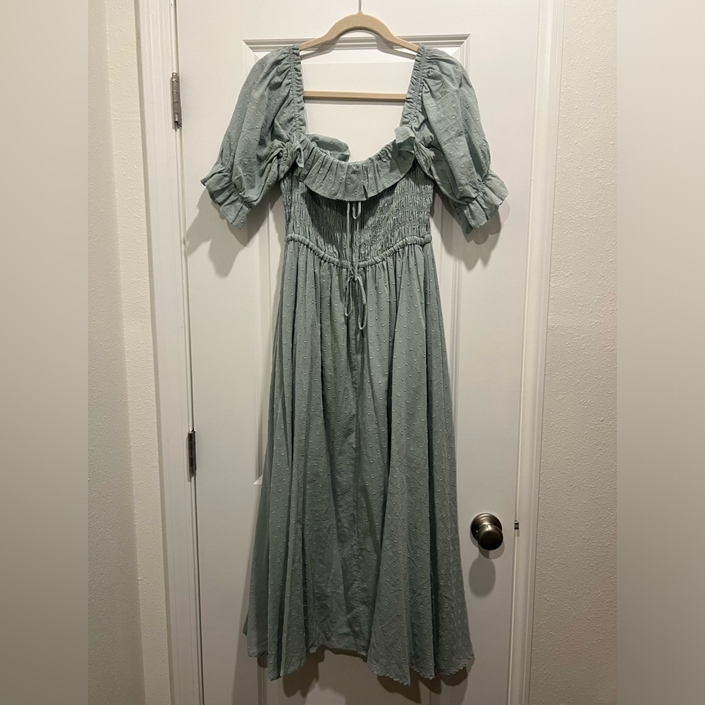 Amazon Sage Green Midi Dress with Puff Sleeves